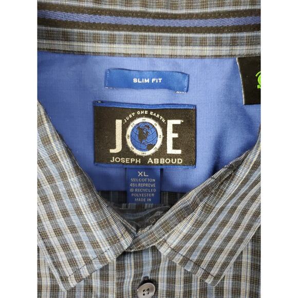 Joseph Abboud Mens Long Sleeve Button Up Shirt Plaid Blue Black Slim Fit XL - Picture 9 of 11